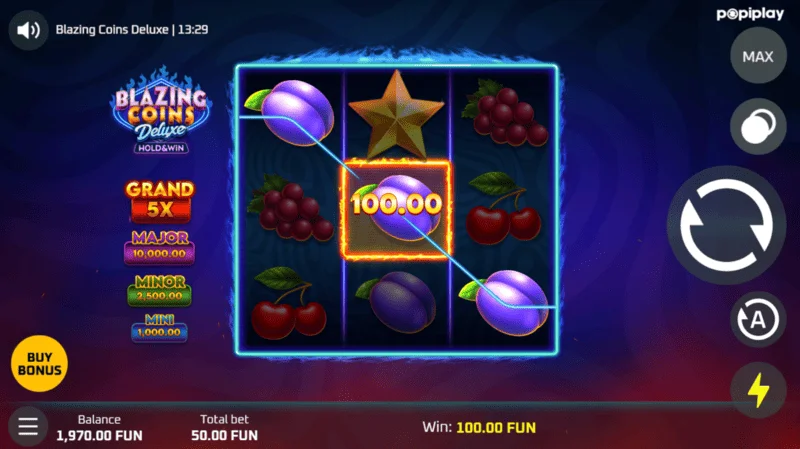 Blazing Coins Deluxe grundspil gevinst