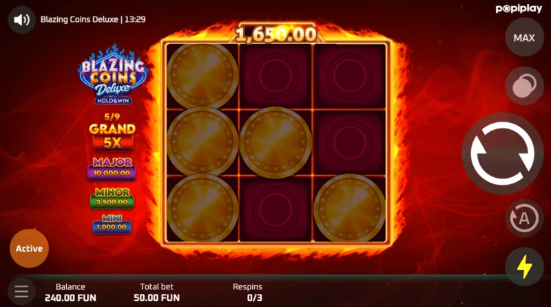 Blazing Coins Deluxe re-spin spilskærm